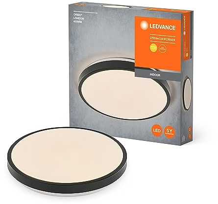 LEDVANCE ORBIS LONDON LED-Deckenleuchte 400mm, schwarz, 24W, 2700lm, warmweiße Lichtfarbe, sehr homogene Lichtverteilung, lange Lebensdauer, fest verbautes LED-Modul, rund, IP20 Schutzklasse, 3000K