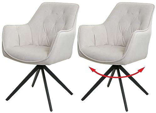 Mendler 2er-Set Esszimmerstuhl HWC-L80, Küchenstuhl Polsterstuhl Stuhl mit Armlehne, drehbar, Metall Stoff/Textil - Creme-beige