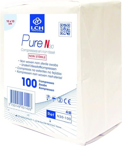 LCH - Lot de 10 - Compresses non tissées non stériles 10x10cm 30G 4 plis LCH (sachet de 100)