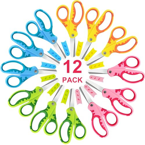CCR Kinderschere,Sicherheitsschere Kinder Mit Schutzhülle, Mit Stumpfer Spitze für Schere Kinder, Rechtshändige Schere mit Weichem Griff für Kinder, Schulen und Klassenzimmer, 13,5 cm, 12 Stück