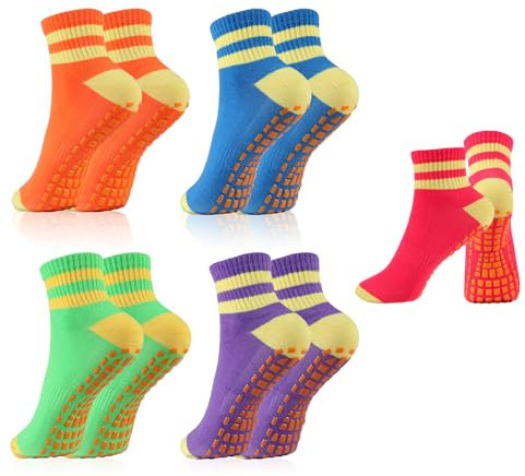 Newofview 5 Paar Anti Rutsch Socken für Frauen,Rutschfeste YogaSocken Pilates Socken Stoppersocken Sportsocken für Zuhause Krankenhaus Reha Dance Workout Sport,EU 35-39(blau+grün+orange+lila+rot)