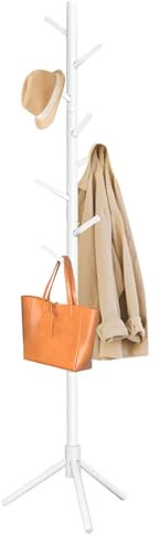 YheenLf Appendiabiti da Terra, Attaccapanni Autoportante con 8 Ganci, Base Triangolare Stabile, per Ingresso, Corridoio, Entrata, in Legno di Gomma, Bianco, 42×180cm