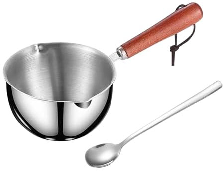 Cazo de Acero Inoxidable Con Mango de Madera, Olla de Leche de 300 ml, Crisol de Calor Uniforme, Sartén de Aceite Caliente, Caldera Líquida Multiusos Con Pala