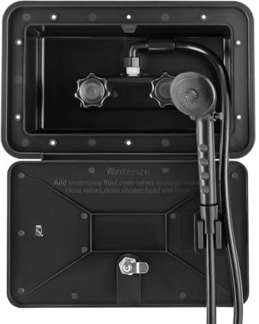 SuhoFutus Kit de douche extérieure, douche extérieure, camping-car, pommeau de douche et tuyau de robinet, interrupteur chaud et froid, accessoires de camping-car, encastré/montage mural, bateaux et