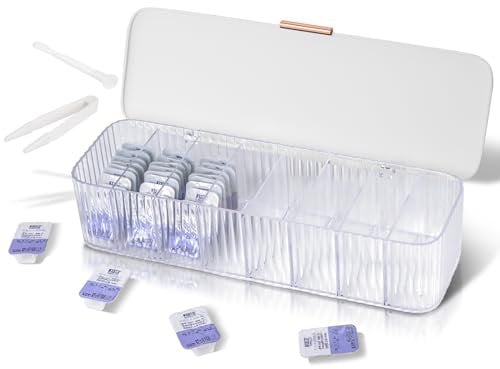 VORDRASSIL P-80 Daily Contact Lens Organizer with Remover & Tweezer, Disposable Lens Dispenser, Clear Plastic Box for All Brands (White)