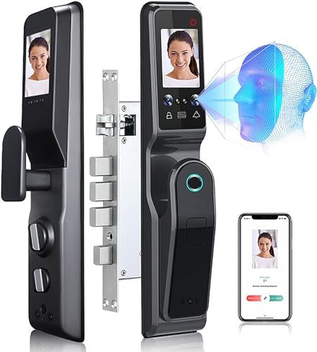 Security Smart Door Lock Face Recognition Biometric Fingerprint Digital Password Card Smart Door Lock with Visible Door Viewer