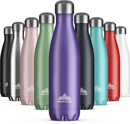 Mont-Clair Botella Agua Acero Inoxidable - Botella Termica sin BPA, 12h de Bebida Caliente y 24h de Bebida Fría, Termo agua con pared Doble Aislamiento, Botella Isotermica 500ml - Violeta