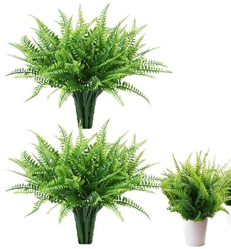 2 Stück Künstlich Boston Farn Kunststoff Pflanze Kunstpflanzen Outdoor Künstliche Pflanzen Boston Farn UV-Beständige Wetterfeste Kunstgras Efeugirlande Plastikpflanzen Kunst Gras Für Weg Verandas