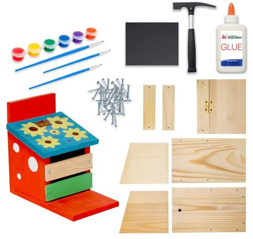 ITA DIY Futterhaus für Eichhörnchen zum Zusammenbauen und Bemalen BushyBite - Komplett Bausatz mit Hammer, Nägeln, Farben zum Bauen und Malen für Kinder - Bastelset für Jungen & Mädchen