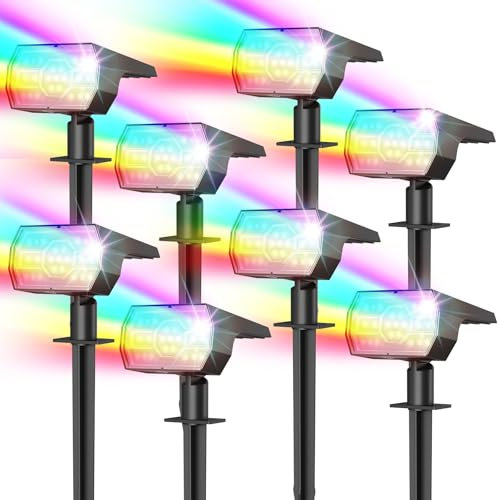 SUNKENET 8 Piezas Luces Jardin Solares Exterior, 56 LEDs & 7 RGB Modos de Brillo, Luz Solar Jardin con IP65 Impermeable, Focos Solares Exterior Jardin para Patio, Caminos, Piscina, Suelo Decoración