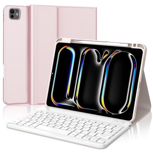 WINCHKING Tastiera per iPad Pro 11 2024 (M4), Custodia con Tastiera per iPad Pro 5 Generazione, Cover Tastiera Bluetooth Magnetica Staccabile QWERTY Italiano per iPad Pro 11 pollici 2024, Rosa