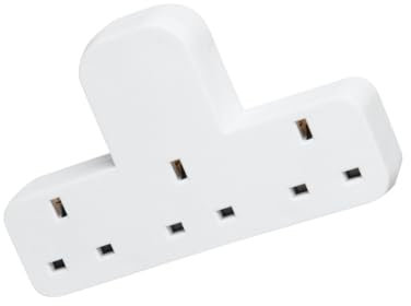 HUBIBUBI T-Shape Power Socket - 3-Pin British Plug with 3 Outlets, White, 3-Way Plug-in Socket Adapter 3 UK Switch Ideal for Home Kitchen and offices (3 Way Socket Adaptor, 3 PIN)