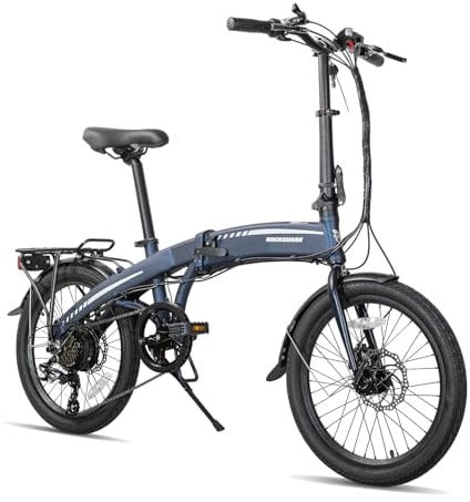 Hiland 20 inch Electric Bike for Adults, 250W Motor E Bike, 7.8AH Removable Battery, 7-Speed Electric Folding Bicycles, Urban Ebike Blue
