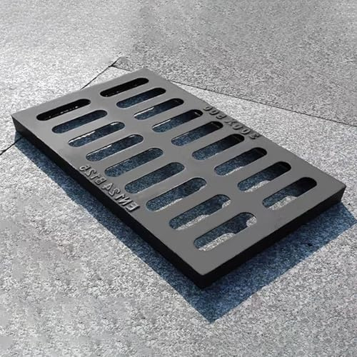 Caniveau Exterieur Grille de Drainage en Fonte Robuste pour Cour, Couvercle de Drain de Sol de Sous-sol Rectangulaire Durable, Grille de Drainage D'égout Amovible pour Bloquer Les Débris(50x30x3cm/19.