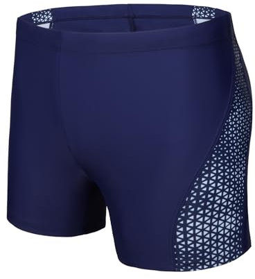 AMZSPORT Maillot de Bain Homme Short de Bain à Séchage Rapide Boxer de Plage avec Cordon de Serrage, Bleu Marine, M