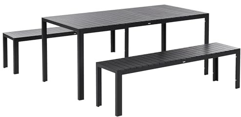 Beliani Praktisches Gartenmöbel Set Kunstholz 2 Bänke Tisch schwarz Nardo