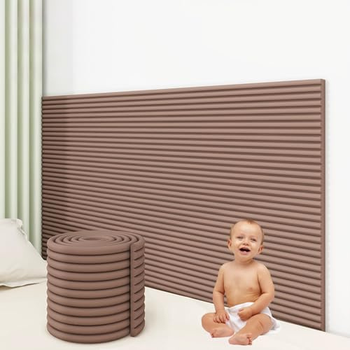 APMOE 3D Wandpaneele Gepolstert 1cm Dick Anti-Kollision Wandkissen Wandpolster Selbstklebend für Schlafzimmer, Wandschutz Bett Kopfteil, Polsterpaneel Wand Isolierung(Braun,40 x 200 cm)