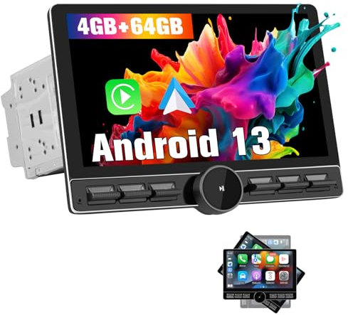Hexinex Universale Autoradio 2 DIN Touchscreen IPS da 10,6 pollici con luce dei pulsanti Android 13 Radio con Wireless CarPlay Android Auto GPS FM RDS BT (4+64GB)