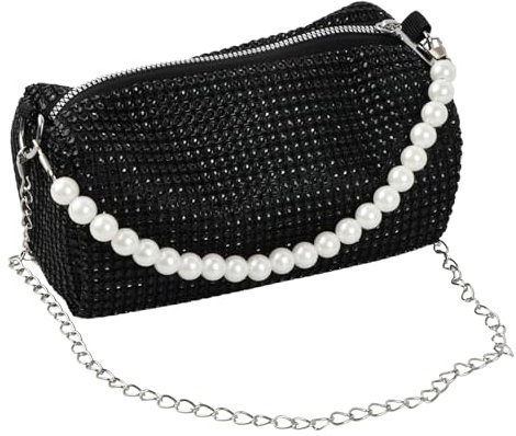 Colexy Kettentasche, Clutch Damen, Glitzer Tasche Damen Schwarz, Glitzer Abendtasche, Glitzer Tasche Strass, Abendtasche Damen Schwarz Glitzer, Elegante Handtasche, Für Abschlussball, Party