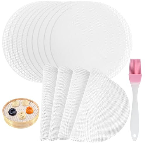 14 Piezas Vaporera Bambu Mat, 25cm Vaporera De Bambu Malla Mat, Antiadherente Cocinar Al Vapor Vaporera Papeles, Steamer for Cooking Mat para Cocinar Al Vapor Bollos, Dumplings, Hornear, Repostería