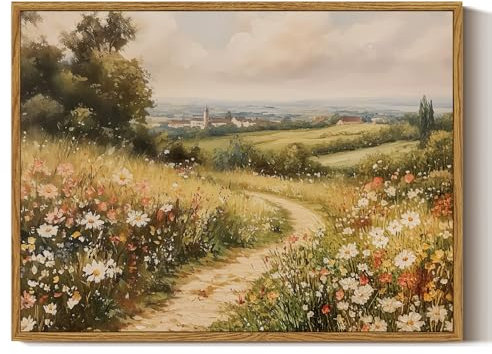 ARPEOTCY Leinwand Bilder mit Rahmen, 40 x 30cm, Wildblumen Wandbilder, Ländliches Landschaftsbild wand deko für Wohnzimmer Schlafzimmer Flur, Vintage Wanddekoration,klein