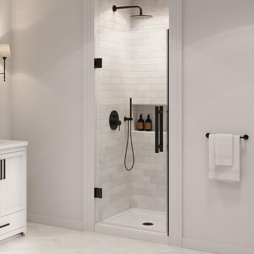 OVE Decors Panama 32 in. W x 32 in. D x 74 3/4 in. H Alcove Frameless Pivot Hinge Shower Door Kit in Black with Base Pan, 2025