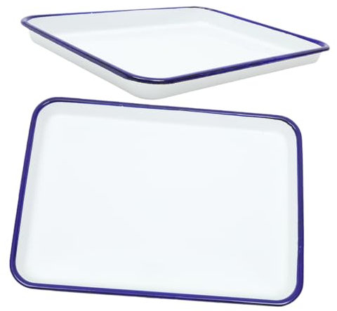 MOLUCKFU 2pcs Enamel Baking Pan Enameled Baking Pan Double Pie Tin Two Oven Dishes Oven Tray Muffin Liners Dome Tins Pancake Fryer Bakeware Cookware Large Casserole Dish with Lid White