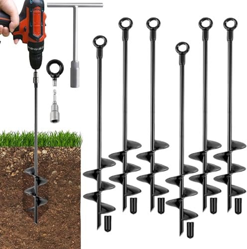 18Inch Ground Anchor, 6Pcs Heavy Duty Earth Anchors Swing Sets Anchor Kit with T-Handle Hex Wrench for Gazebo,Mobile Home,Camping Tent, Inflatable Castles, Sheds, Trampoline,Carports (6)
