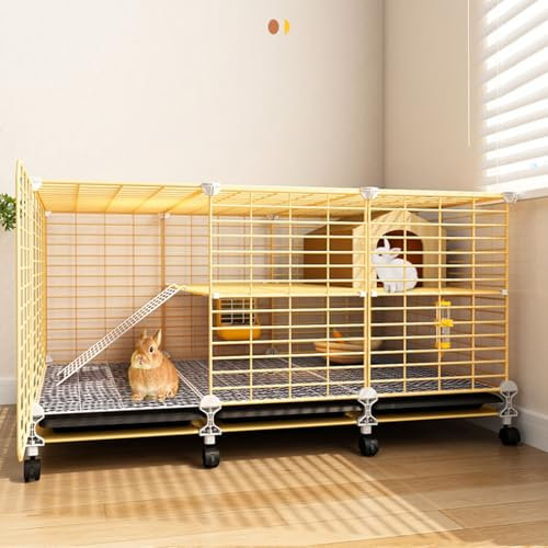 CYQQRDZSW Clapier d'Intérieur à 2 Niveaux avec Roues Universelles 360° et Plateaux Coulissants pour Lapins et Furets