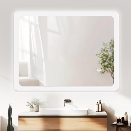 PetHot Badezimmerspiegel Quadratischer 50x70cm LED Badspiegel mit Beleuchtung mit Berührungsschalter for Badezimmer