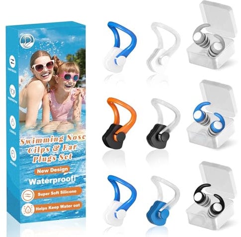 9 Pezzi Tappanaso per Piscina e Tappi per Orecchie in Silicone per Nuoto - Impermeabili per Adulti e 12+ Anni, Ideali per Piscina e Sport Acquatici con Scatola di Conservazione