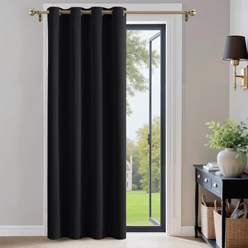 PONY DANCE Türvorhang Blickdicht Schlafzimmer Ösenschal H200 x B140 cm | Schwarz, Verdunkelungsvorhang, 1er Set, Thermo Vorhang gegen Hitze, Gardinen Wohnzimmer, Sicht- und UV-Schutz, Abdunkelnd