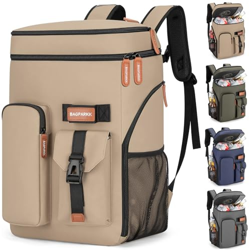 BAGPARKK Isolierter Kühlrucksack, 33 Dosen, multifunktional, doppelstöckig, auslaufsicher, Kühltasche mit Brustgurt, große Kapazität, leicht, Reisen, Camping, Strandrucksack