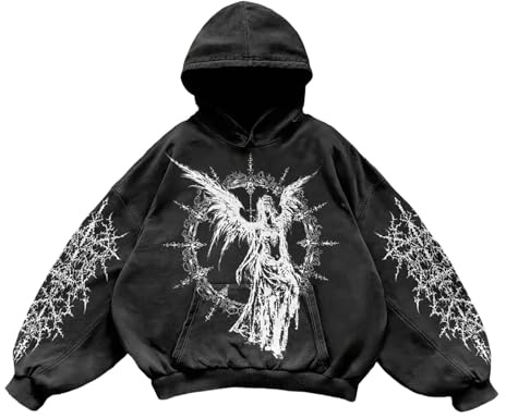 Sweatshirt Herren Damen Y2K Vintage Totenkopf Print Casual Hoodie College Style Gothic Langarm Hoodie Lose Übergroße Street Retro Paar Sweatshirt Halloween Outfit Fashion Bequeme