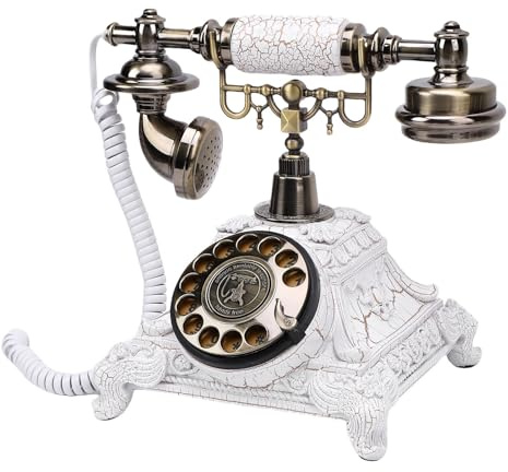 VBESTLIFE Antikes Telefon, Europäischer Stil Vintage -Festnetzelefon, Altmodetisches Telefon für die Home -Hoteldekoration mit 32 GB Speicher (White)