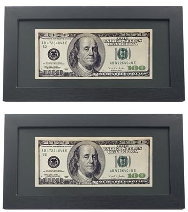 KeaJuidy 2 Stück Dollarschein Rahmen schwarzer Dollarscheinrahmen mit MatteTisch Bilderrahmen Vitrine für Geldschein, Geld, Ticket, Bild, Fotos