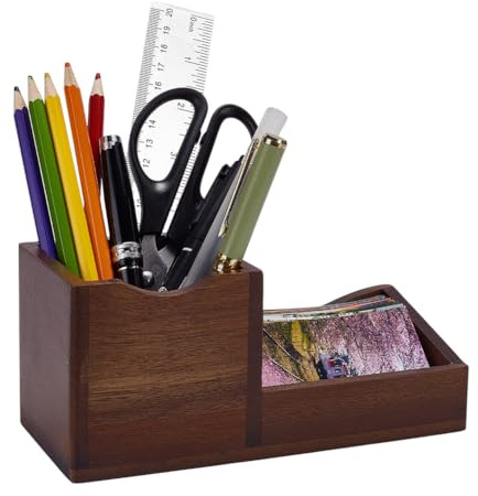 FINGERINSPIRE Aufbewahrungsbox Für Visitenkarten Aus Holz 184x79x81mm Kokosnussbraun Schreibtisch Organizer Mit Stifthalter Premium Kartenhalter Ständer Schreibtisch Briefpapier Organizer Box