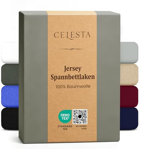 CELESTA Spannbettlaken 200x200cm 100% Baumwolle, Oeko-TEX Zertifiziert | Bettlaken 100% Jersey Baumwolle, Spannbetttuch 200x200, Matratzenhöhe bis 25 cm für Boxspringbett, Dunkelgrau