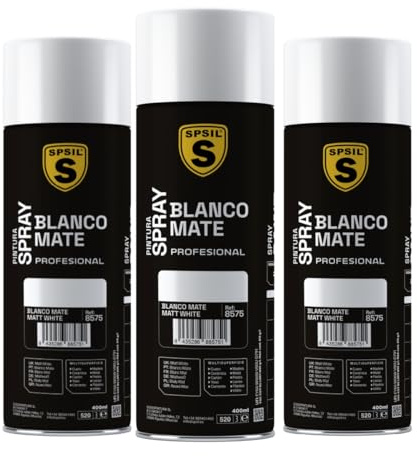 SPSIL Pintura Spray Mate Blanco Mate(pack of 3) 400ml, Secado Rápido Profesional, Aplicación Fácil en Metal Madera Plástico, Interior Exterior Ideal DIY Decoración Muebles Automóviles