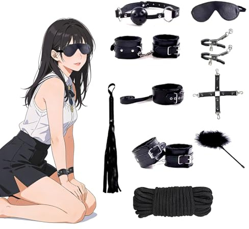 Quintrost 11 Pièces Kits de Bondage, SM Erotiques Ensemble de Servitude Sextoys pour Les Débutants Jouets Sexuels BDSM Menottes Érotiques pour Couple, Noi