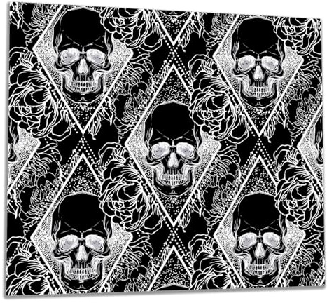 Wallario Herdabdeckplatte/Spritzschutz aus Glas, 1-teilig, 60x52cm, für Ceran- und Induktionsherde, Totenkopf-Muster