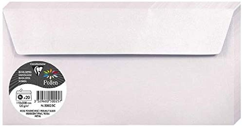 Clairefontaine 50025C - Packung mit 20 Umschlägen Pollen Format DL 11x22 cm, 120g, selbstklebend, ideal für Ihre Einladungen und Korrespondenz, glattes Premium Papier, Zartrosa Perlmutt, 1 Pack