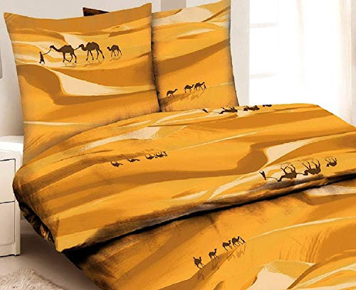 daspasstgut 3-Teilige BETTWÄSCHE Microfaser 200x200cm 2X 80x80cm TOP Qualität NEU Tier Kamel Muster Afrika Modern Klassisch & Elegant Beige Sand Wüste 3tlg 200 x 200 cm Sahara
