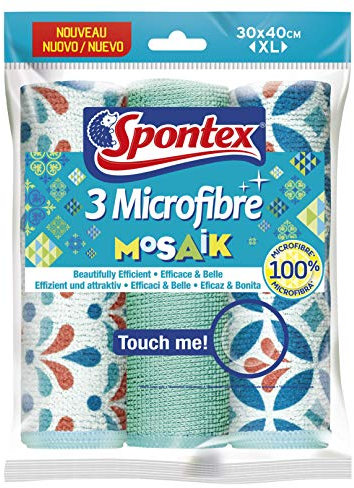 Spontex 3 Mosaik Microfibre Cloths, 40 x 30 cm Cleaning Cloths