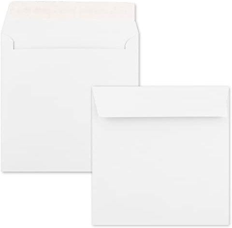 75 quadratische Briefumschläge Farbe: Weiß - 15,5 x 15,5 cm (155 x 155 mm) - Haftklebung mit gerader Klappe - 120 Gramm/m²- Marke: NEUSER PAPIER