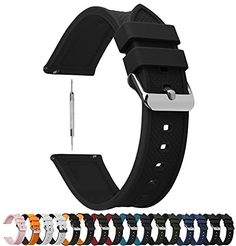 Fullmosa Bracelet de Montre 18mm 19mm 20mm 22mm 24mm,Bracelet Montre à Libération Rapide en Silicone Souple Caoutchouc,Noir 22mm