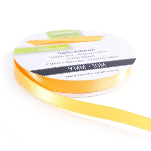 Vaessen Creative Satinband 9mmx10m Gelb Gold, Schleifenband, Dekoband, Bänder zum Basteln, Stoffbänder für Hochzeit, Taufe Und Geburtstagsgeschenke