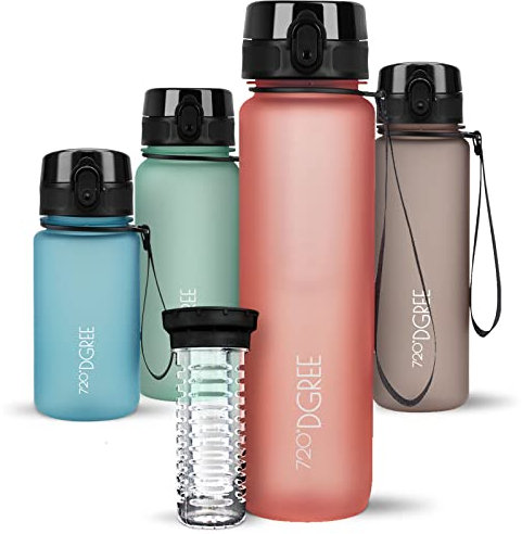 720°DGREE Trinkflasche 1l “uberBottle“ softTouch +Früchtebehälter - BPA-Frei - Schlanke Wasserflasche für Sport, Fitness, Fahrrad, Uni, Outdoor - Tritan Sportflasche Leicht, Stoßfest, Wiederverwendbar