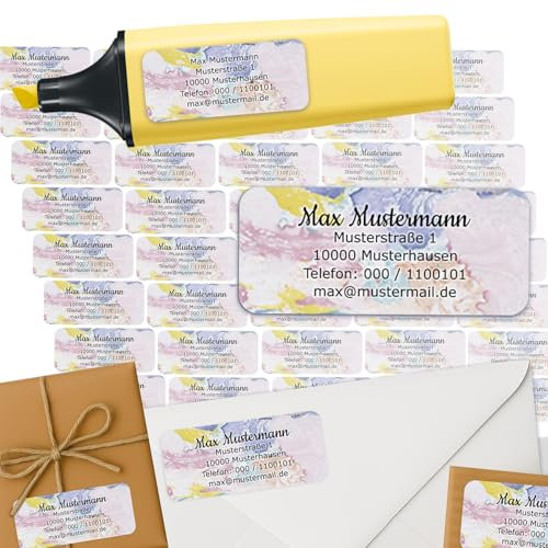 Adress-Etiketten - Adress-Aufkleber Sticker Namensaufkleber mit Ihrem Wunschtext 57x 23mm, für 1 bis 5 Zeilen Text - 45 Stück 45 Hintergründe zur Auswahl (33 Papier marmoriert marbled paper)