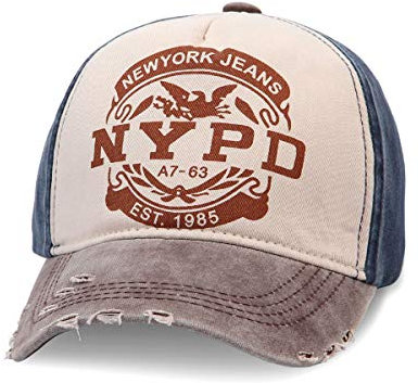 Alsino Trucker Baseball Cap Used Look - NYPD Basecap Motiv Retro Vintage - Größenverstellbar, aus 100% Baumwolle, blau braun